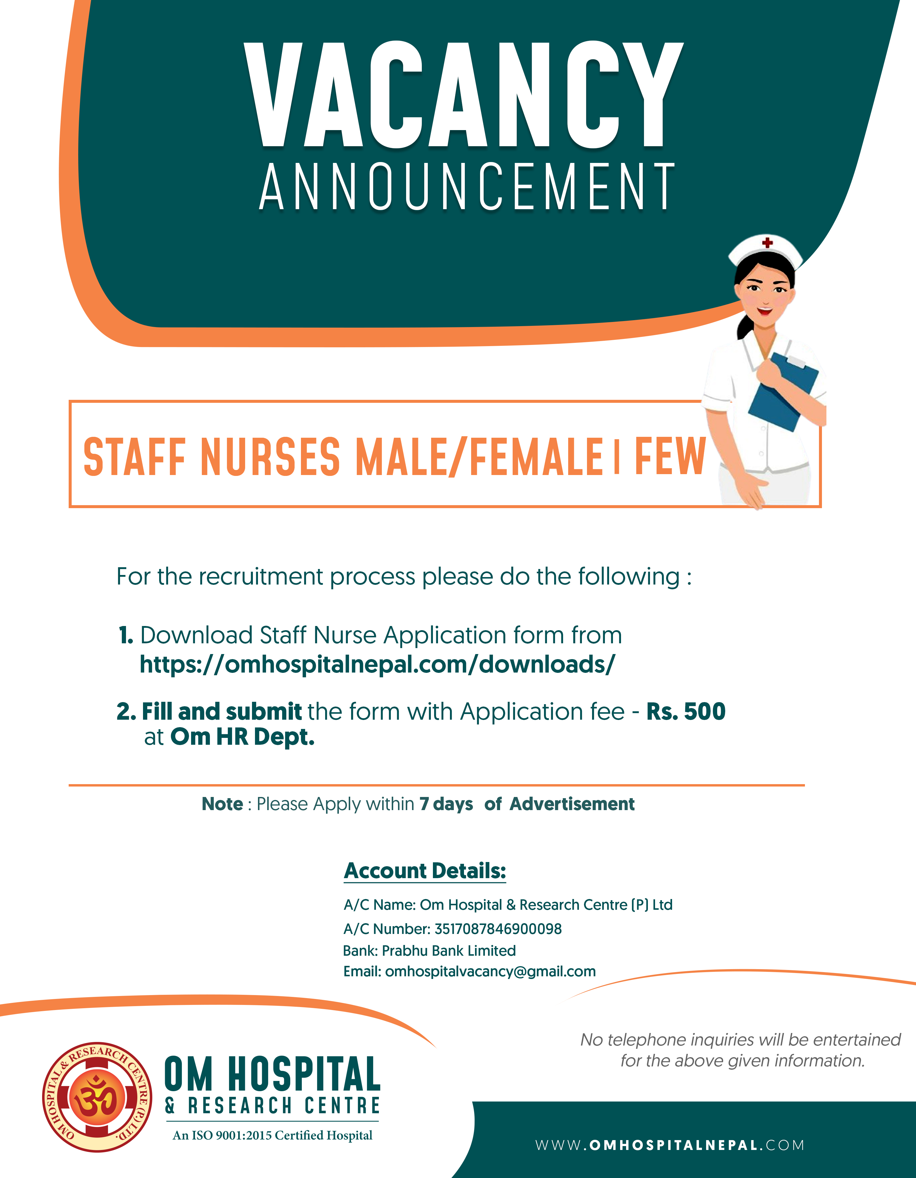 Vacancy Announcement - Staff Nurse
